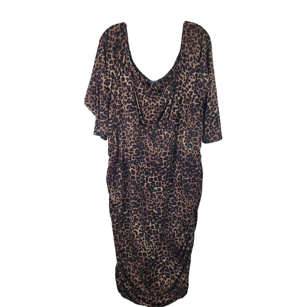 NWT Torrid Leopard Bodycon Rouched Dress Midi New 5X